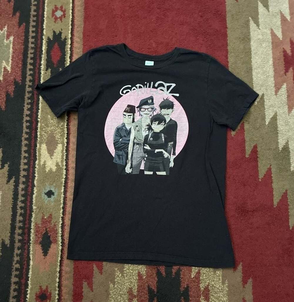 Gorillaz Band Group Graphic Y2K Black Short Sleeve T-Shirt Pacific Size Medium